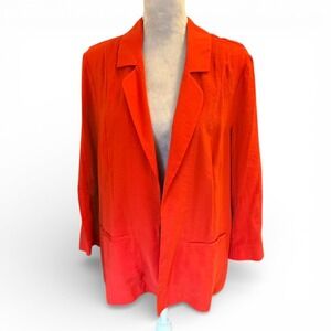 Anthropologie Red Orange Tulip Blazer Jacket Women's Size 14 Open Front
